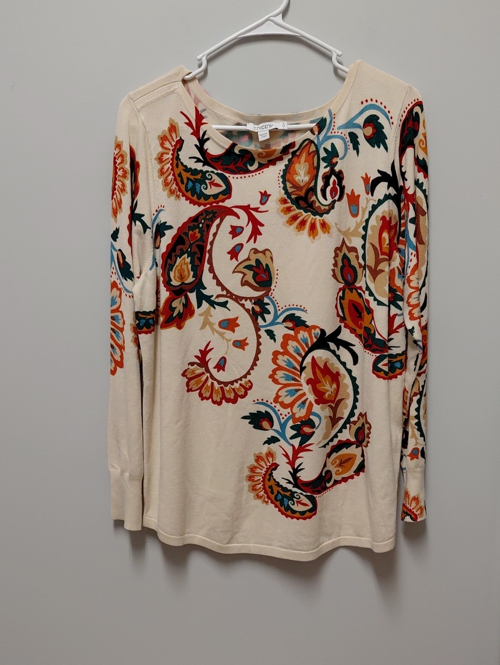 Chico's Floral Vine Bateau Pullover, Size Large